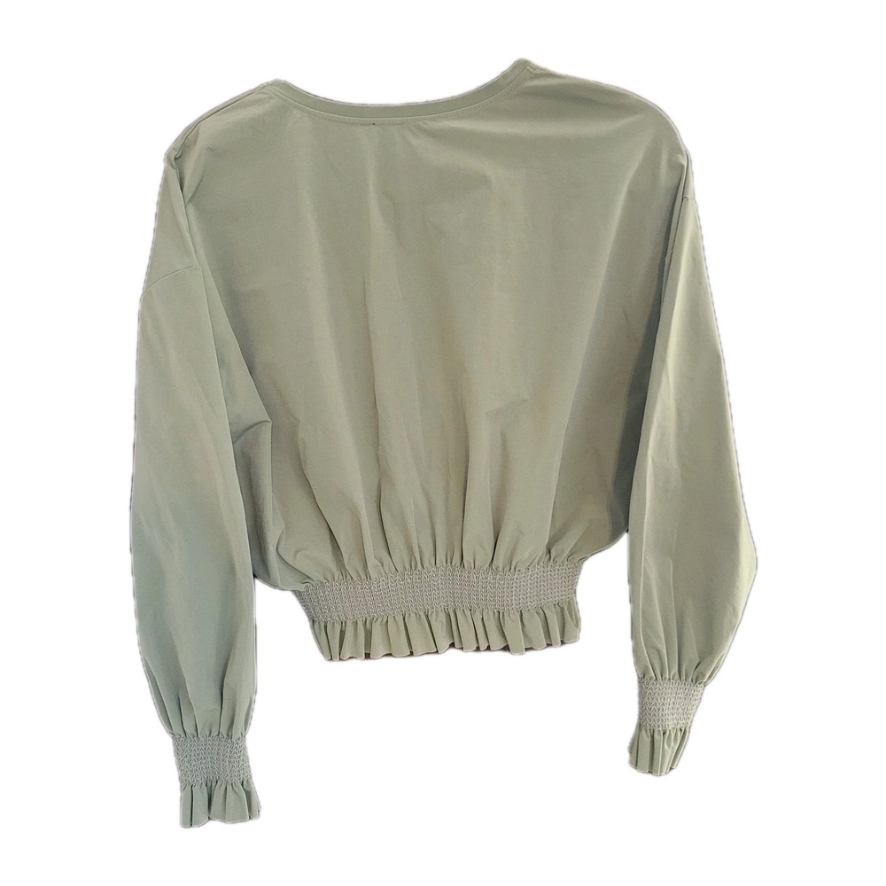 Zara Long Sleeve Crop Shirt M Olive Green Trendy Casual Boho Romantic - Picture 6 of 7